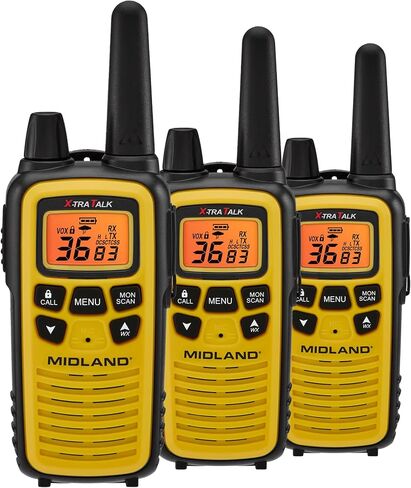Midland LXT630X3VP3 FRS Walkie Talkies - Long Range 36-Channel Two-Way Radios, NOAA Weather Alerts (3-Pack, Yellow - Black) | Up to 30 Mile Range Walkie Talkie, 36 Channels, 121 Privacy Codes, NOAA Weather Scan + Alert in Saudi Arabia
