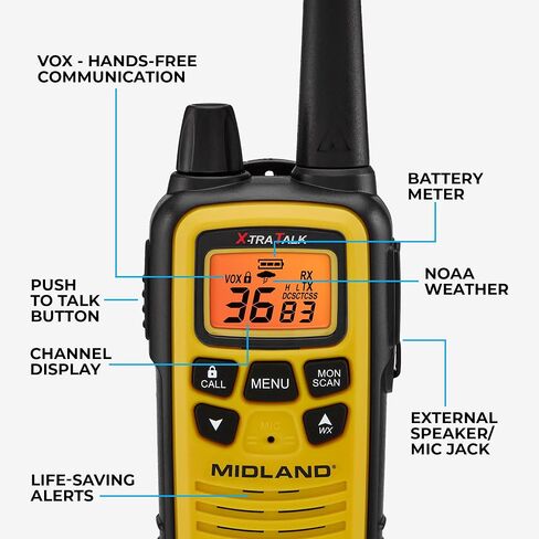 Midland LXT630X3VP3 FRS Walkie Talkies - Long Range 36-Channel Two-Way Radios, NOAA Weather Alerts (3-Pack, Yellow - Black) | Up to 30 Mile Range Walkie Talkie, 36 Channels, 121 Privacy Codes, NOAA Weather Scan + Alert in Saudi Arabia