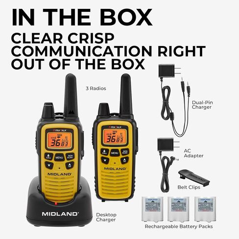 Midland LXT630X3VP3 FRS Walkie Talkies - Long Range 36-Channel Two-Way Radios, NOAA Weather Alerts (3-Pack, Yellow - Black) | Up to 30 Mile Range Walkie Talkie, 36 Channels, 121 Privacy Codes, NOAA Weather Scan + Alert in Saudi Arabia