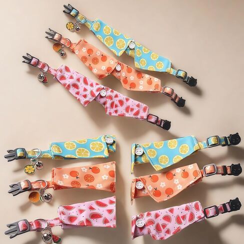 Collar for Cats Dogs Cat Strap with Bell Breakaway Bow Collar Solid & Safe Buckle Pet Supplies Fruit Accessories Collar Handmade Sewing Detachable Pet Collar (Lemon) in Saudi Arabia