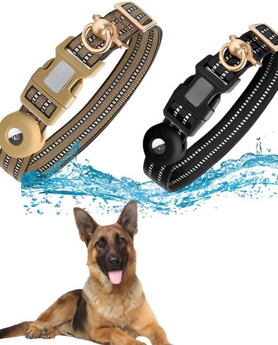 Durable Dog Collar with GPS Dog Tracker & Airtag Dog Collar – Pet Collar for Dogs and Cats, Compatible with Apple AirTag and Dog Tags. (Army Brown) in Saudi Arabia