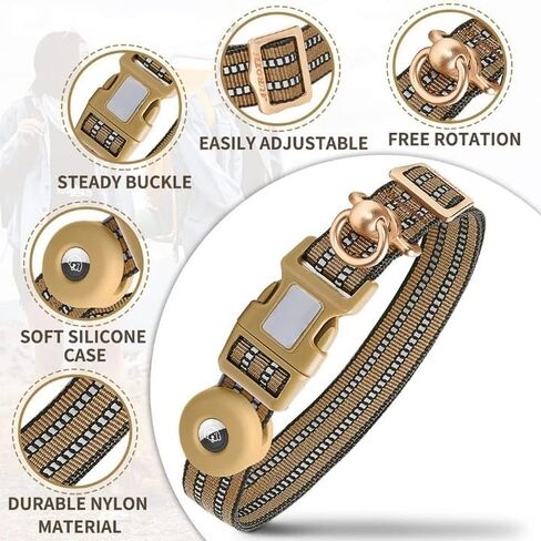 Durable Dog Collar with GPS Dog Tracker & Airtag Dog Collar – Pet Collar for Dogs and Cats, Compatible with Apple AirTag and Dog Tags. (Army Brown) in Saudi Arabia