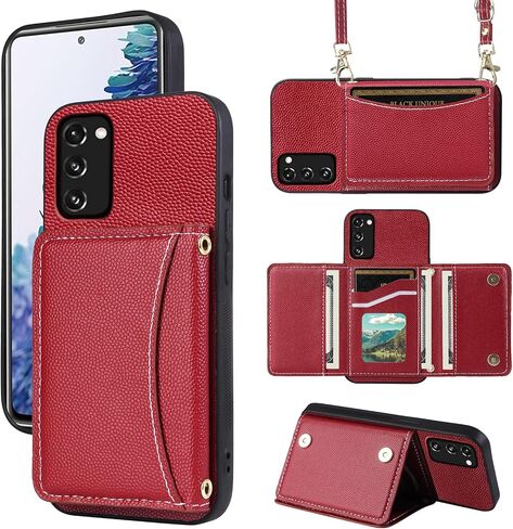 Phone Case for Samsung Galaxy S20 FE 5G 6.5inch Wallet Cover with Crossbody Shoulder Strap and Leather Credit Card Holder Pocket Slim S 20 EF UW S20FE5G S20FE 20S S2O Fan Edition 4G G5 Red in Saudi Arabia