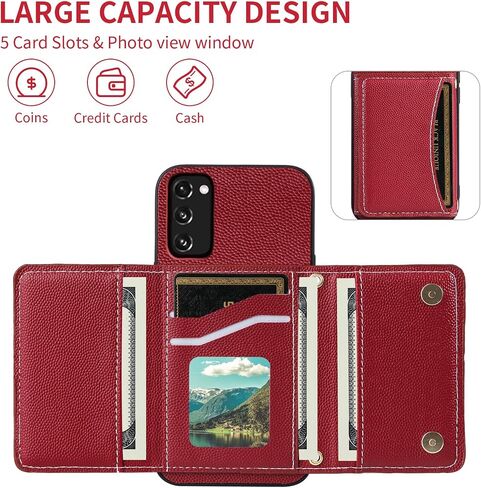 Phone Case for Samsung Galaxy S20 FE 5G 6.5inch Wallet Cover with Crossbody Shoulder Strap and Leather Credit Card Holder Pocket Slim S 20 EF UW S20FE5G S20FE 20S S2O Fan Edition 4G G5 Red in Saudi Arabia