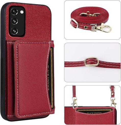 Phone Case for Samsung Galaxy S20 FE 5G 6.5inch Wallet Cover with Crossbody Shoulder Strap and Leather Credit Card Holder Pocket Slim S 20 EF UW S20FE5G S20FE 20S S2O Fan Edition 4G G5 Red in Saudi Arabia