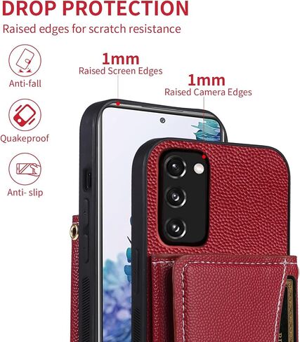Phone Case for Samsung Galaxy S20 FE 5G 6.5inch Wallet Cover with Crossbody Shoulder Strap and Leather Credit Card Holder Pocket Slim S 20 EF UW S20FE5G S20FE 20S S2O Fan Edition 4G G5 Red in Saudi Arabia