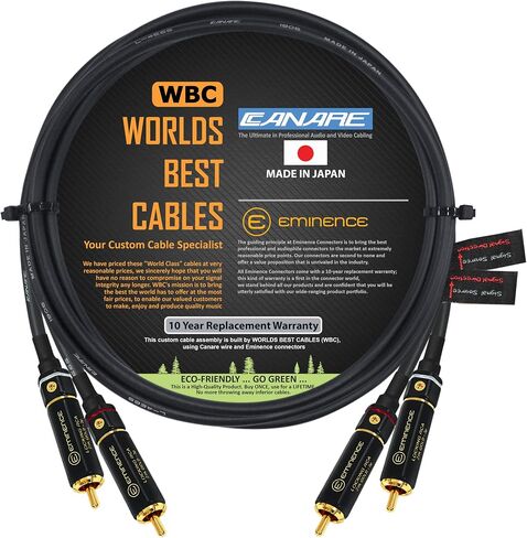 WORLDS BEST CABLES 2 Foot RCA Cable Pair - Canare L-4E6S, Star Quad, Audio Interconnect Cable with Premium Gold Plated Locking RCA Connectors - Directional - Custom Made in Saudi Arabia