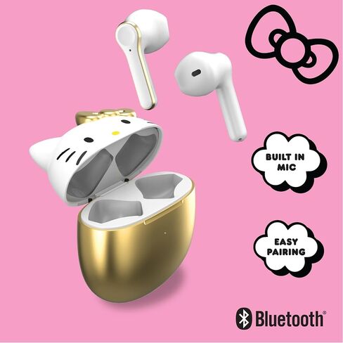 Hello Kitty Bluetooth Wireless Earbuds with Charging Case - Built-in Mic, Easy Pairing, Cute Design, Purple and Black, Perfect for Kids, Teens Fans in Kuwait
