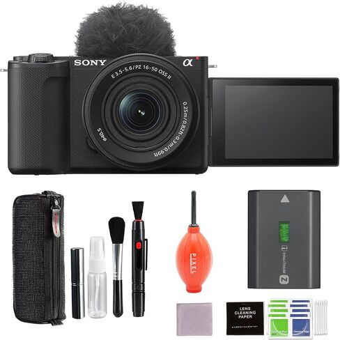 Sony Alpha ZVE10 II - APS-C Interchangeable Lens Mirrorless Camera with 16-50mm Lens (Black) Bundle with Advanced Accessories | sony zve10 in Saudi Arabia
