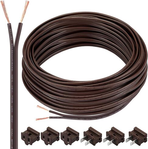 SPT-2 سلك كهربائي بطول 50 قدم 18/2 مع 6 مقابس 18 سلك AWG سلك قياس 18 لمصباح شريط الإضاءة LED، كابل تمديد المصباح، صناعي تجاري خارجي سكني، أبيض in Kuwait