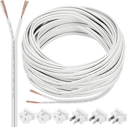 SPT-2 سلك كهربائي بطول 50 قدم 18/2 مع 6 مقابس 18 سلك AWG سلك قياس 18 لمصباح شريط الإضاءة LED، كابل تمديد المصباح، صناعي تجاري خارجي سكني، أبيض in Kuwait