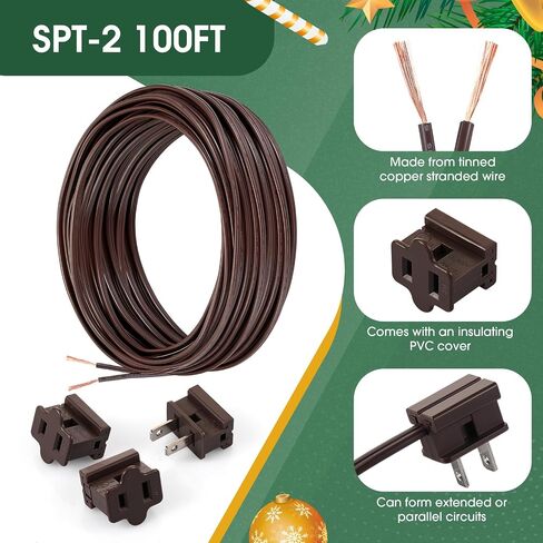 SPT-2 سلك كهربائي بطول 50 قدم 18/2 مع 6 مقابس 18 سلك AWG سلك قياس 18 لمصباح شريط الإضاءة LED، كابل تمديد المصباح، صناعي تجاري خارجي سكني، أبيض in Kuwait
