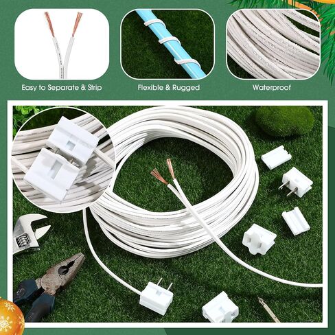SPT-2 سلك كهربائي بطول 50 قدم 18/2 مع 6 مقابس 18 سلك AWG سلك قياس 18 لمصباح شريط الإضاءة LED، كابل تمديد المصباح، صناعي تجاري خارجي سكني، أبيض in Kuwait