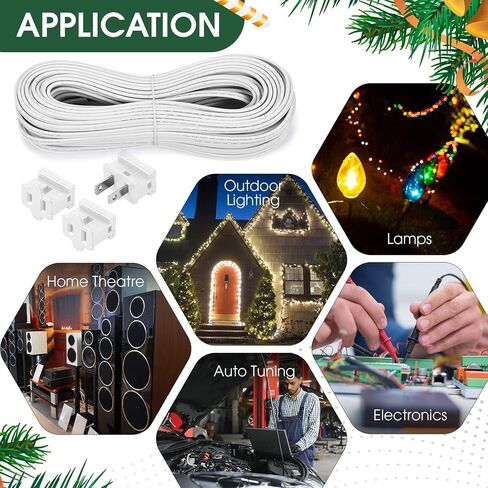 SPT-2 سلك كهربائي بطول 50 قدم 18/2 مع 6 مقابس 18 سلك AWG سلك قياس 18 لمصباح شريط الإضاءة LED، كابل تمديد المصباح، صناعي تجاري خارجي سكني، أبيض in Kuwait