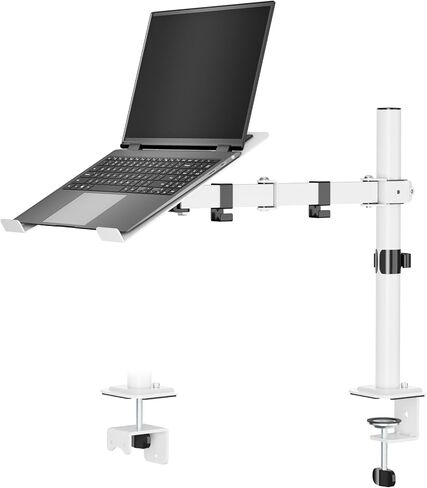 Laptop Desk Mount, Single Laptop Mount Stand with Vented Tray for Notebook up to 17 inch, Fully Adjustable Laptop Arm Mount for Desk Holds up to 17.6 lbs, Clamp on/Grommet Mounting, White in Kuwait