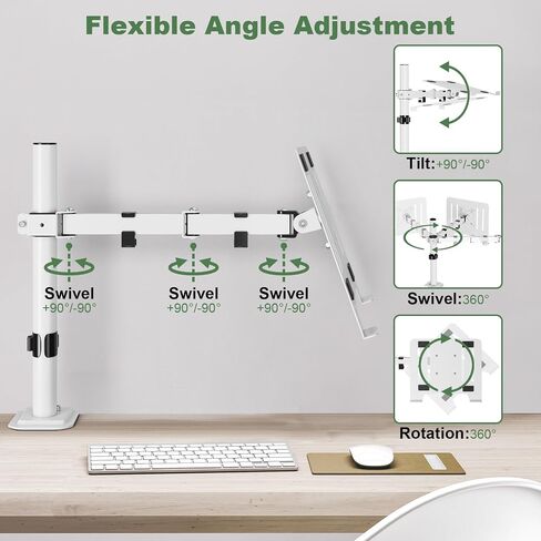 Laptop Desk Mount, Single Laptop Mount Stand with Vented Tray for Notebook up to 17 inch, Fully Adjustable Laptop Arm Mount for Desk Holds up to 17.6 lbs, Clamp on/Grommet Mounting, White in Kuwait