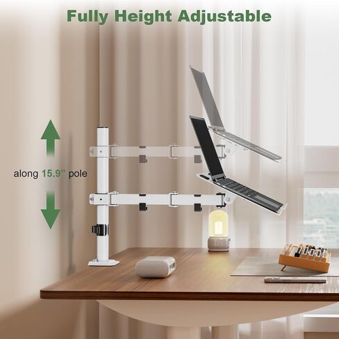 Laptop Desk Mount, Single Laptop Mount Stand with Vented Tray for Notebook up to 17 inch, Fully Adjustable Laptop Arm Mount for Desk Holds up to 17.6 lbs, Clamp on/Grommet Mounting, White in Kuwait