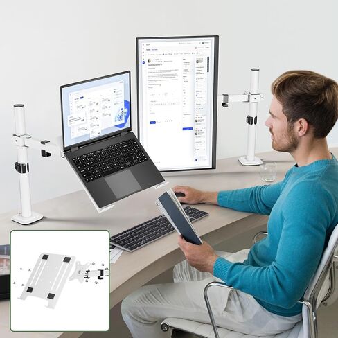 Laptop Desk Mount, Single Laptop Mount Stand with Vented Tray for Notebook up to 17 inch, Fully Adjustable Laptop Arm Mount for Desk Holds up to 17.6 lbs, Clamp on/Grommet Mounting, White in Kuwait