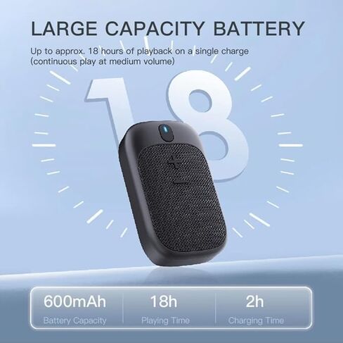 Wearable Bluetooth Speaker - IPX5 Water-Resistant - Clip-On Mini Wireless Portable Speakers - Built-in Mic for Hands-Free Music and Calls - Up to 18 Hours Battery Life (Blue) in Saudi Arabia