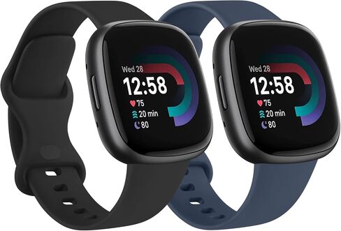 2 Pack Bands Compatible With Fitbit Versa 4 / Fitbit Versa 3 / Fitbit Sense/Sense 2 Bands, Soft Silicone Sports Bands Replacement Straps for Men Women in Saudi Arabia