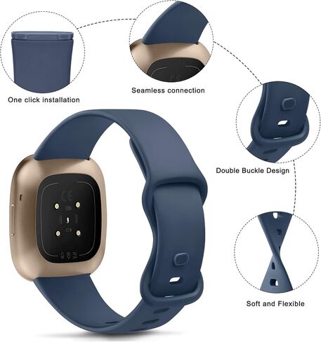 2 Pack Bands Compatible With Fitbit Versa 4 / Fitbit Versa 3 / Fitbit Sense/Sense 2 Bands, Soft Silicone Sports Bands Replacement Straps for Men Women in Saudi Arabia