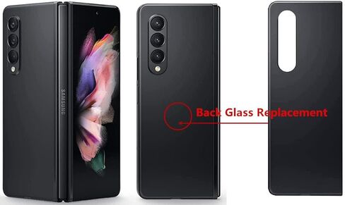 بديل الزجاج الخلفي لهاتف Samsung Galaxy Z Fold 3، غطاء خلفي زجاجي للباب مع عدسة الكاميرا والأشرطة المثبتة مسبقًا + الأدوات باللون الأسود in Kuwait