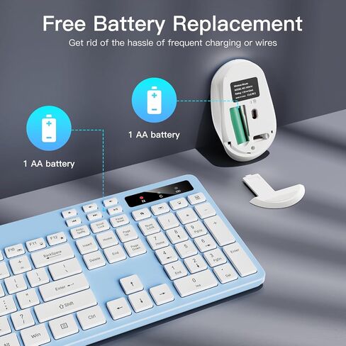 مجموعة لوحة مفاتيح وماوس لاسلكية، لوحة مفاتيح كمبيوتر كاملة الحجم Soueto 2.4G مع حامل للهاتف اللوحي، 22 اختصارًا للوسائط المتعددة، لوحة مفاتيح رقمية، 6 أزرار ماوس صامت لنظام التشغيل Windows، Mac (أزرق سماوي) in Kuwait