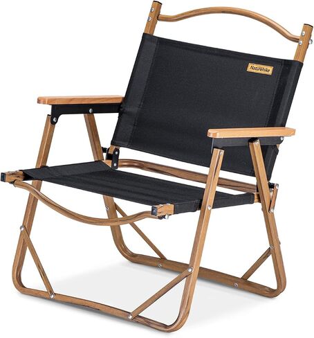 Naturehike Foldable Camping Beach Chair Portable, Folding Camping Beach Chair, Aluminum Outdoor Kermit Chair with Solid Wood Armrest, Portable Fishing Chair for Picnic, Supports 265 Lbs - Black in Saudi Arabia