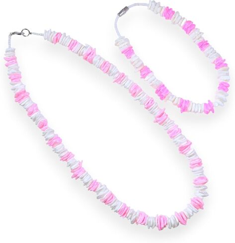 مجموعة BlueRica مكونة من قطعتين ~ أبيض وقوس قزح Puka Chip Shells Necklace & خلخال, قشرة معدن in Kuwait