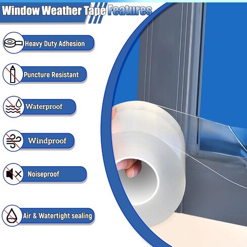 Air Conditioner Window Weather Sealing Tape 2 Inch x 33 FT Weather Stripping Residue-Free Clear Window Insulation Caulk Tape for Doors Windows and Shower Glass Gaps Bathroom in Saudi Arabia