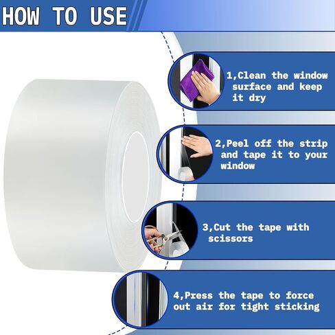 Air Conditioner Window Weather Sealing Tape 2 Inch x 33 FT Weather Stripping Residue-Free Clear Window Insulation Caulk Tape for Doors Windows and Shower Glass Gaps Bathroom in Saudi Arabia