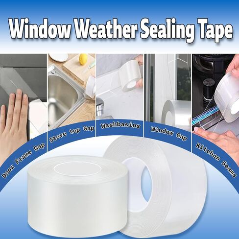 Air Conditioner Window Weather Sealing Tape 2 Inch x 33 FT Weather Stripping Residue-Free Clear Window Insulation Caulk Tape for Doors Windows and Shower Glass Gaps Bathroom in Saudi Arabia