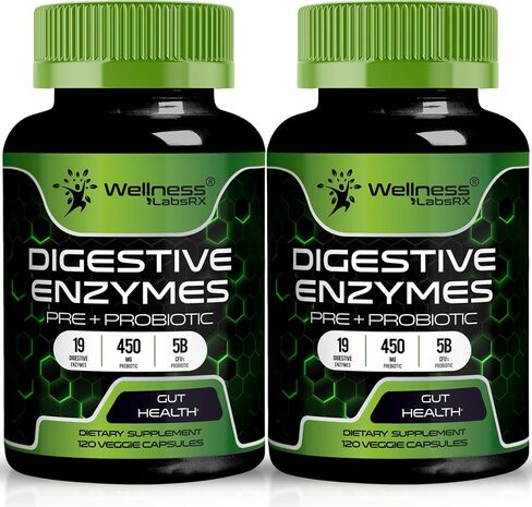 Digestive Enzymes with Probiotics and Prebiotics - 450mg - 5 Billion CFUs - Pure Super Enzymes for Digestion Capsules - Digestive Enzymes for Women & Men Support Digestive & Gut Health - 120 Count in Saudi Arabia
