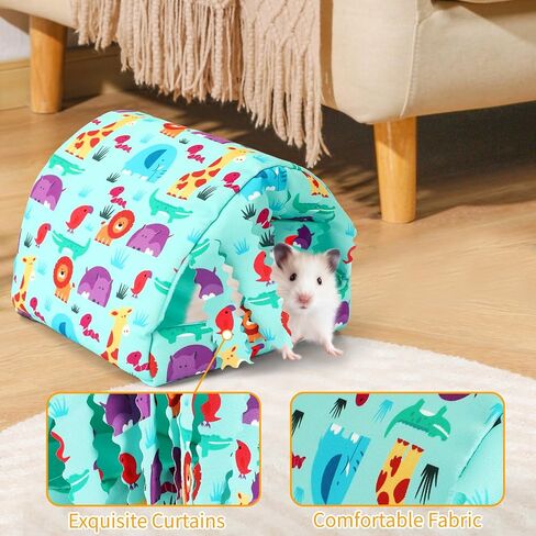 2 Pack Guinea Pig Hideout, Guinea Pig Bed Guinea Pig Tunnel with Curtains Washable Small Animal House Cage Accessories for Dwarf Rabbits Chinchillas Hamsters Hedgehog (Blue Guinea Pig Hideout) in Saudi Arabia