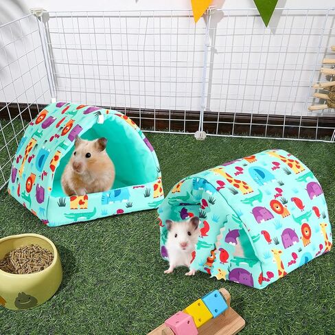 2 Pack Guinea Pig Hideout, Guinea Pig Bed Guinea Pig Tunnel with Curtains Washable Small Animal House Cage Accessories for Dwarf Rabbits Chinchillas Hamsters Hedgehog (Blue Guinea Pig Hideout) in Saudi Arabia