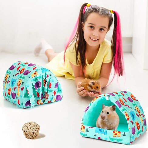 2 Pack Guinea Pig Hideout, Guinea Pig Bed Guinea Pig Tunnel with Curtains Washable Small Animal House Cage Accessories for Dwarf Rabbits Chinchillas Hamsters Hedgehog (Blue Guinea Pig Hideout) in Saudi Arabia