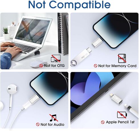 محول TechMatte USB C من النوع C إلى Lightning [عبوة من قطعتين] شحن 12 وات متوافق مع iPhone 14 والموديلات السابقة iPad iPod AirPods، وليس لسماعات الرأس/OTG Android حامل مضاد للفقد، فضي in Kuwait