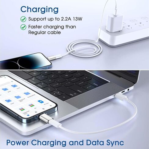 محول TechMatte USB C من النوع C إلى Lightning [عبوة من قطعتين] شحن 12 وات متوافق مع iPhone 14 والموديلات السابقة iPad iPod AirPods، وليس لسماعات الرأس/OTG Android حامل مضاد للفقد، فضي in Kuwait