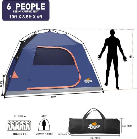 Tent 6-Person Camping Tents, Waterproof Windproof Family Tent with Removable Top Rainfly for Outdoors, Picnic, Friends, Large Mesh Windows, Easy Set Up, Carry Bag in Saudi Arabia
