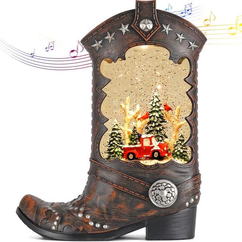 Christmas Snow Globes, Cowboy Boots Snwoman Scene Snow Globes, Glittering Lantern with Timer, Snow Globe Lantern USB or Battery Powered for Desktop Ornament, Christmas Decoration and Gifts in Saudi Arabia