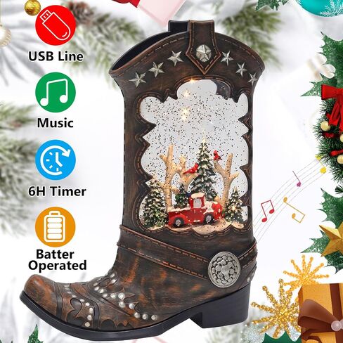 Christmas Snow Globes, Cowboy Boots Snwoman Scene Snow Globes, Glittering Lantern with Timer, Snow Globe Lantern USB or Battery Powered for Desktop Ornament, Christmas Decoration and Gifts in Saudi Arabia