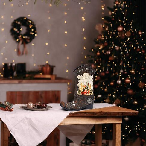 Christmas Snow Globes, Cowboy Boots Snwoman Scene Snow Globes, Glittering Lantern with Timer, Snow Globe Lantern USB or Battery Powered for Desktop Ornament, Christmas Decoration and Gifts in Saudi Arabia