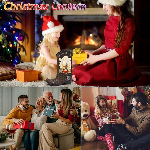 Christmas Snow Globes, Cowboy Boots Snwoman Scene Snow Globes, Glittering Lantern with Timer, Snow Globe Lantern USB or Battery Powered for Desktop Ornament, Christmas Decoration and Gifts in Saudi Arabia