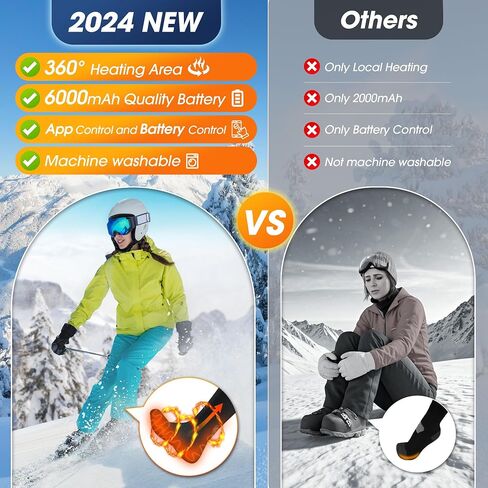 Heated Socks, Heated Socks for Men Women, 6000mAh Rechargeable Electric Heated Socks Up to 14 Hours, Washable Winter Warm Socks for Outdoors Work Fishing Hunting Skiing Cycling Camping Hiking in Saudi Arabia