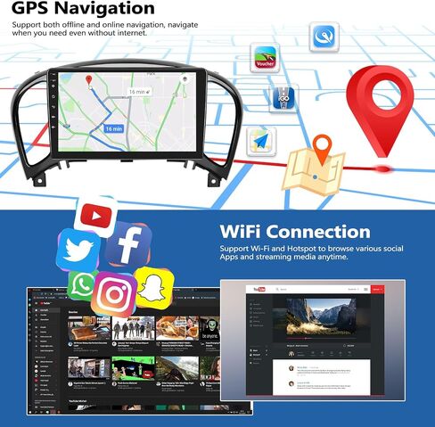 2G + 64G راديو السيارة ستيريو لنيسان جوك 2011-2014 مع CarPlay اللاسلكي Android Auto 9 "شاشة لمس راديو Android 13 ستيريو السيارة مع بلوتوث واي فاي FM نظام تحديد المواقع والملاحة كاميرا احتياطية رئيس وحدة in Saudi Arabia