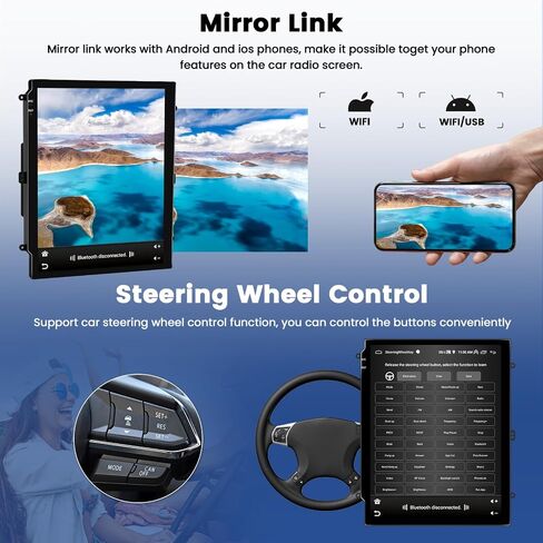 راديو سيارة 2+64 جيجا لسيارة جيب جراند شيروكي 2014-2020 مع Carplay Android Auto، 9.7 بوصة Android 13 شاشة لمس عمودية سيارة ستيريو GPS WiFi BT SWC EQ مرآة رابط كاميرا احتياطية ميكروفون in Saudi Arabia