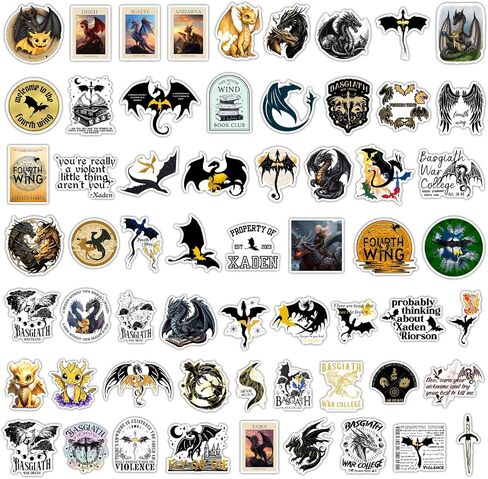 Fourth Wing Stickers for Water Bottle, Laptop, Phone, 60 PCS Waterproof Vinyl Stickers Laptop Phone Party Decor Favors. (D 2) in Saudi Arabia