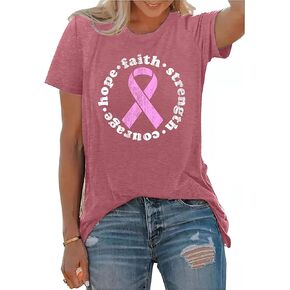 Pink Ribbon Shirts for Women Breast Cancer Awareness T-Shirt Inspirational Breast Cancer Short Sleeve Blouse Tops