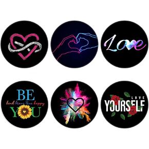 6 Pack Cellphone Phone Grip and Smartphones Stand, Collapsible Cell Phone Expanding Holder for Phone - Heart Love Black
