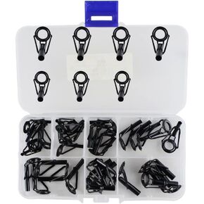 35 Pieces Fishing Rod Tip Repair Kit Fishing Rod Guides Rod Top Tips Replacement Rod Tips Kit Replacement Fishing Rod Tips 7 Sizes Stainless Steel Ceramic Ring Guide Tips, Black